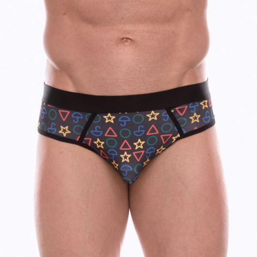 Темно-серые мужские трусы-джоки с принтом в виде цветных значков - Don Moris купить с доставкой Темно-серые мужские трусы-джоки с принтом в виде цветных значков - Don Moris купить с доставкой