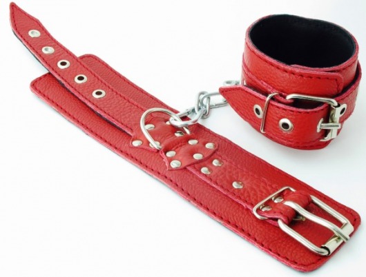 Красные кожаные наручники - БДСМ Арсенал - купить с доставкой во Владивостоке