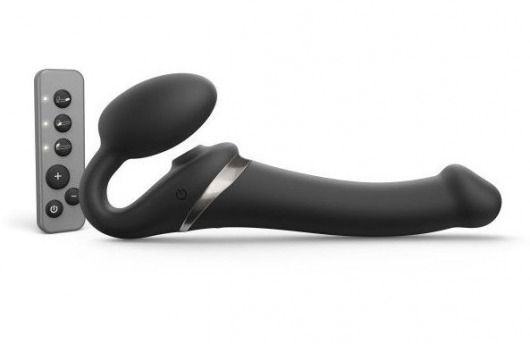 Черный безремневой страпон Multi Orgasm Size M с клиторальной стимуляцией - Strap-on-me - купить с доставкой во Владивостоке