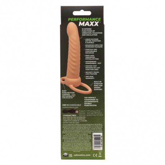 Телесная насадка для двойного проникновения Rechargeable Ribbed Dual Penetrator с вибрацией - California Exotic Novelties - купить с доставкой во Владивостоке