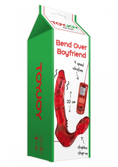 Безремневой вагинальный страпон с вибратором Bend Over Boyfriend Red - 21 см. - Toy Joy - купить с доставкой во Владивостоке