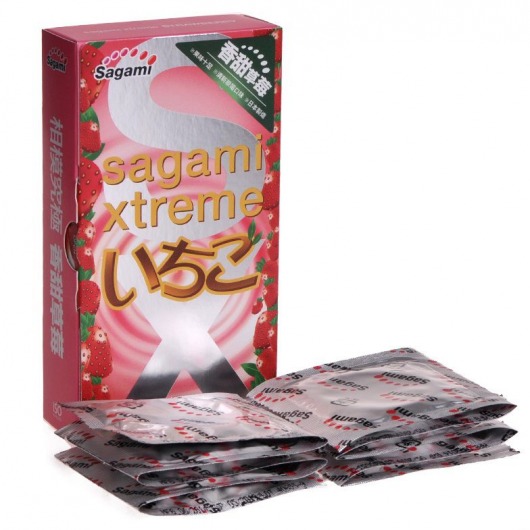 Презервативы Sagami Xtreme Strawberry c ароматом клубники - 10 шт. - Sagami - купить с доставкой во Владивостоке