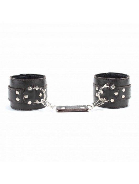 Коричневые оковы из мягкой кожи на металлической цепочке - БДСМ Арсенал - купить с доставкой во Владивостоке