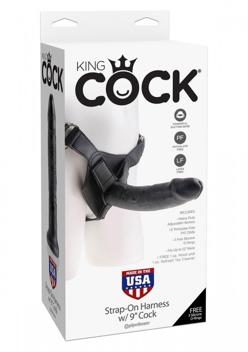 Страпон Harness со съемной чёрной насадкой King Cock 9 - 23 см. - Pipedream - купить с доставкой во Владивостоке