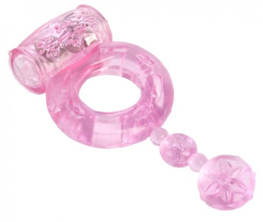 Розовое эрекционное кольцо с вибратором и хвостом - Toyfa Basic - во Владивостоке купить с доставкой