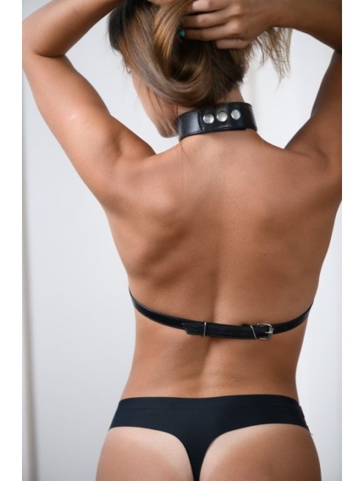 Черная кожаная сбруя с ошейником plus size из нежной кожи - БДСМ Арсенал - купить с доставкой во Владивостоке