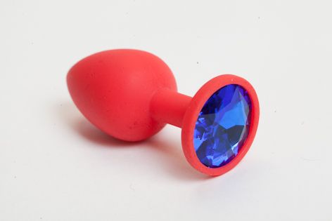 Красная силиконовая пробка с синим стразом - 7,1 см. - 4sexdreaM - купить с доставкой во Владивостоке