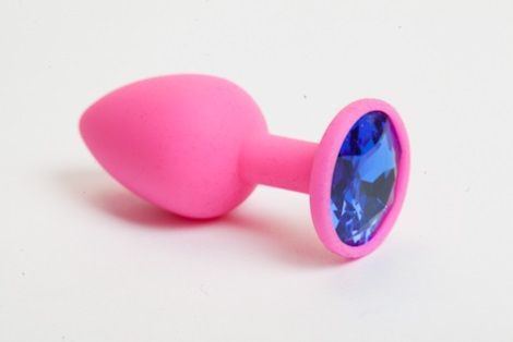 Розовая силиконовая пробка с синим стразом - 7,1 см. - 4sexdreaM - купить с доставкой во Владивостоке