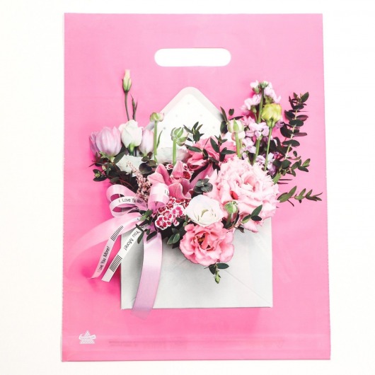Розовый пакет с цветочным принтом и вырубной ручкой (40х31 см) - Сима-Ленд - купить с доставкой во Владивостоке