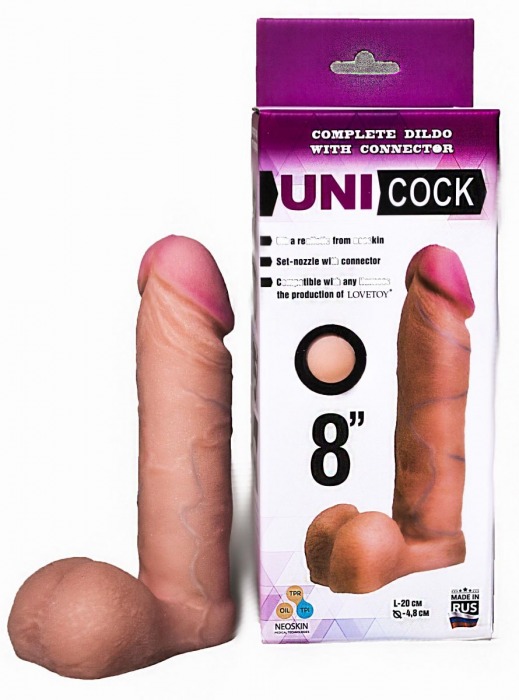 Фаллическая насадка для страпона UNICOCK 8  - 20 см. - LOVETOY (А-Полимер) - купить с доставкой во Владивостоке