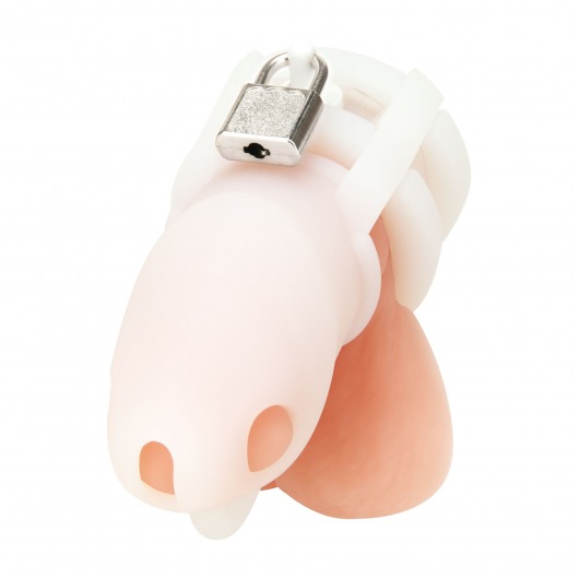 Белая клетка для пениса Silicone Small 2 in Cock Cage With Ball Divider - BlueLine - купить с доставкой во Владивостоке