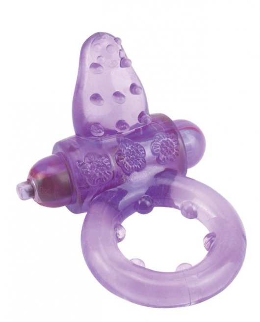 Фиолетовое эрекционное кольцо с вибрацией и рельефным язычком NUBBY CLITORAL PROBE COCKRING - Seven Creations - во Владивостоке купить с доставкой