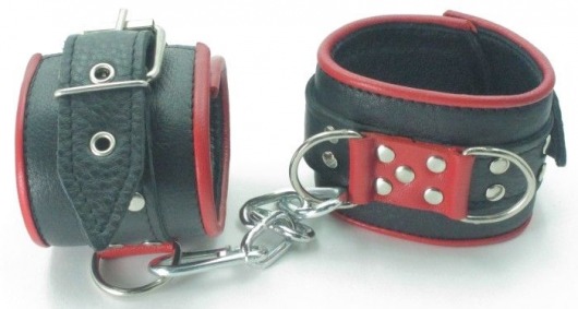 Широкие черные наручники с красным декором - БДСМ Арсенал - купить с доставкой во Владивостоке