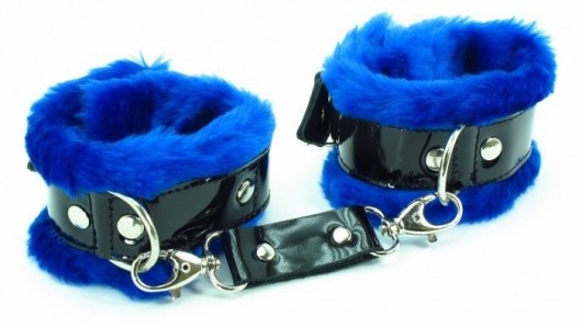 Синие наручники с мехом BDSM Light - БДСМ Арсенал - купить с доставкой во Владивостоке