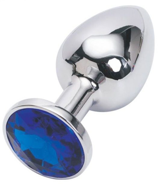 Серебряная металлическая анальная пробка с синим стразиком - 7,6 см. - 4sexdreaM - купить с доставкой во Владивостоке