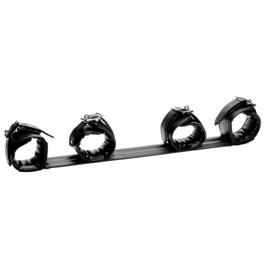 Черная распорка с манжетами для рук и ног Deluxe Rigid Spreader Bar - XR Brands - купить с доставкой во Владивостоке