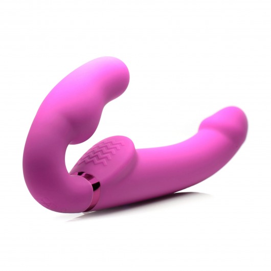 Розовый безремневой страпон с вибрацией и функцией расширения Inflatable Ergo-Fit Strapless Strap-On - XR Brands - купить с доставкой во Владивостоке