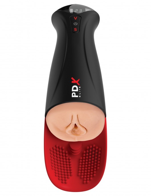 Телесный мастурбатор-вагина в черной колбе с вибрацией Fuck-O-Matic Pro XL - Pipedream - во Владивостоке купить с доставкой