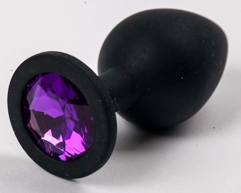 Черная силиконовая анальная пробка с фиолетовым стразом - 8,2 см. - 4sexdreaM - купить с доставкой во Владивостоке