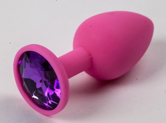Розовая силиконовая анальная пробка с фиолетовым стразом - 7,1 см. - 4sexdreaM - купить с доставкой во Владивостоке