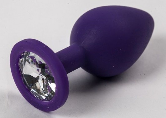 Фиолетовая силиконовая анальная пробка с прозрачным стразом - 8,2 см. - 4sexdreaM - купить с доставкой во Владивостоке