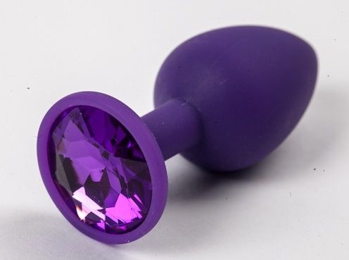 Фиолетовая силиконовая анальная пробка с фиолетовым стразом - 7,1 см. - 4sexdreaM - купить с доставкой во Владивостоке