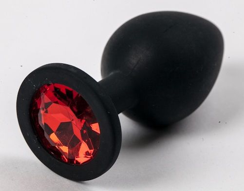Черная силиконовая анальная пробка с красным стразом - 8,2 см. - 4sexdreaM - купить с доставкой во Владивостоке