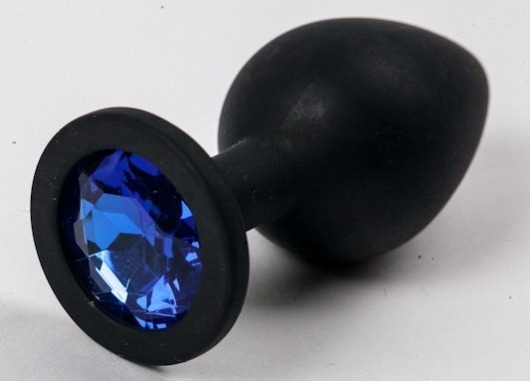 Черная силиконовая анальная пробка с синим стразом - 8,2 см. - 4sexdreaM - купить с доставкой во Владивостоке