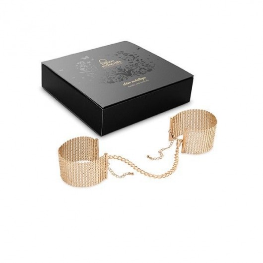 Дизайнерские золотистые наручники Desir Metallique Handcuffs Bijoux - Bijoux Indiscrets - купить с доставкой во Владивостоке