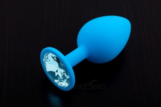 Большая голубая силиконовая пробка с голубым кристаллом - 9 см. - Пикантные штучки - купить с доставкой во Владивостоке