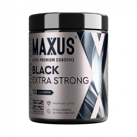 Черные утолщенные презервативы MAXUS Extra Strong с железным кейсом - 15 шт. - Maxus - купить с доставкой во Владивостоке