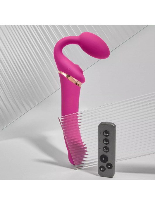 Ярко-розовый безремневой страпон Multi Orgasm Bendable Strap-On size XL с клиторальной стимуляцией - Strap-on-me - купить с доставкой во Владивостоке