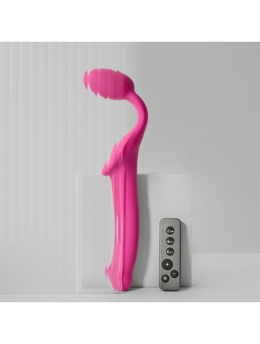 Ярко-розовый безремневой страпон Strap-on-me Vibrating Bendable Strap-On size L - Strap-on-me - купить с доставкой во Владивостоке