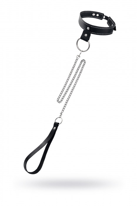 Черный узкий однослойный ошейник с серебристым поводком-цепочкой - Pecado - купить с доставкой во Владивостоке