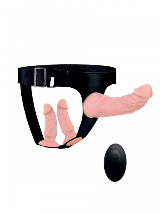 Женский страпон с 3 насадками и вибрацией - Erowoman-Eroman - купить с доставкой во Владивостоке