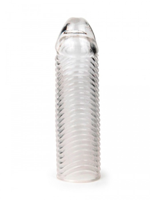 Прозрачная закрытая насадка на пенис с ребрышками - 16 см. - Sex Expert - во Владивостоке купить с доставкой