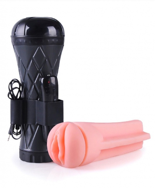 Телесный мастурбатор-вагина в черной колбе с вибрацией - Boys of Toys - во Владивостоке купить с доставкой