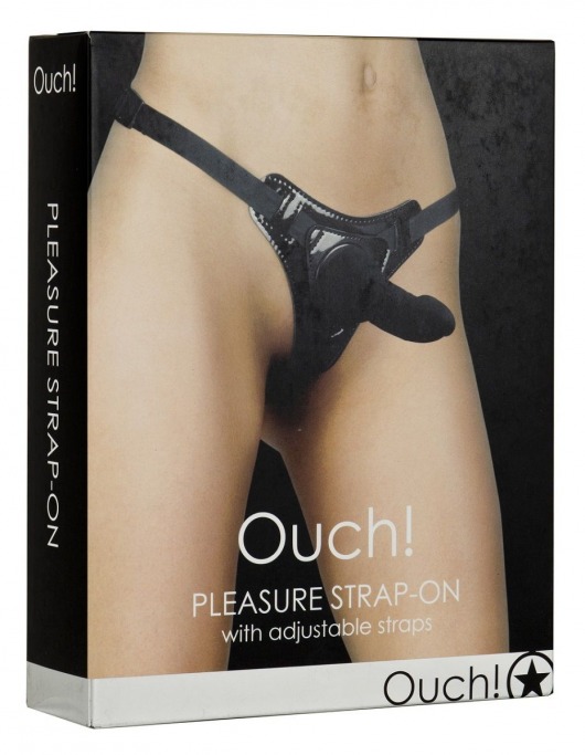 Чёрный страпон Pleasure Black Ouch! - 14,5 см. - Shots Media BV - купить с доставкой во Владивостоке
