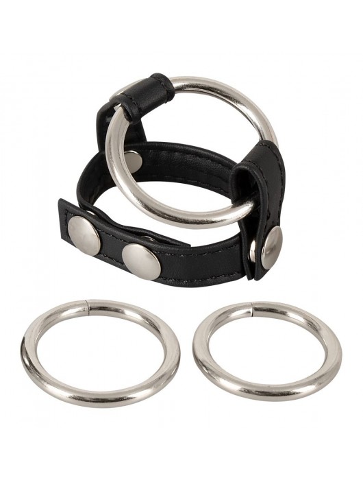 Подхват для мошонки с 3 съемными эрекционными кольцами Leder-Riemen - Orion - во Владивостоке купить с доставкой