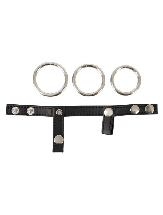 Подхват для мошонки с 3 съемными эрекционными кольцами Leder-Riemen - Orion - во Владивостоке купить с доставкой