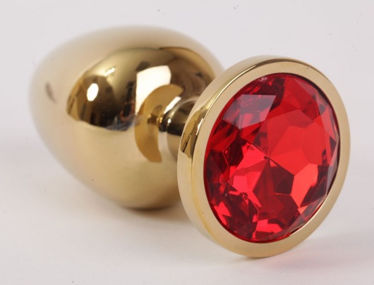 Золотистая анальная пробка с красным кристаллом - 9,5 см. - 4sexdreaM - купить с доставкой во Владивостоке