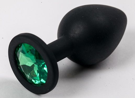 Черная силиконовая анальная пробка с зеленым кристаллом - 9,5 см. - 4sexdreaM - купить с доставкой во Владивостоке