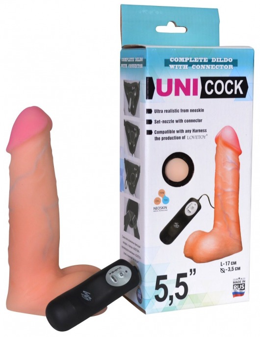 Фаллическая насадка Харнесс UNICOCK 5,5  с вибрацией - 17 см. - LOVETOY (А-Полимер) - купить с доставкой во Владивостоке
