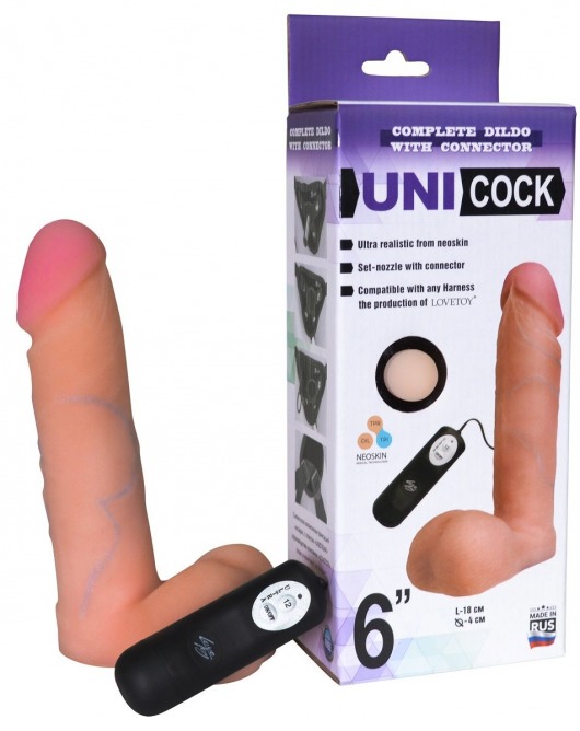 Фаллическая насадка Харнесс UNICOCK 6  с вибрацией - 18 см. - LOVETOY (А-Полимер) - купить с доставкой во Владивостоке