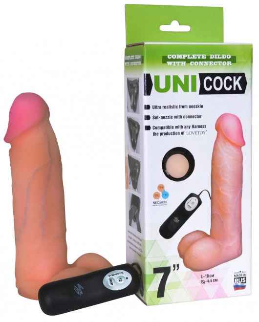 Фаллическая насадка Харнесс UNICOCK 7  с вибрацией - 19 см. - LOVETOY (А-Полимер) - купить с доставкой во Владивостоке