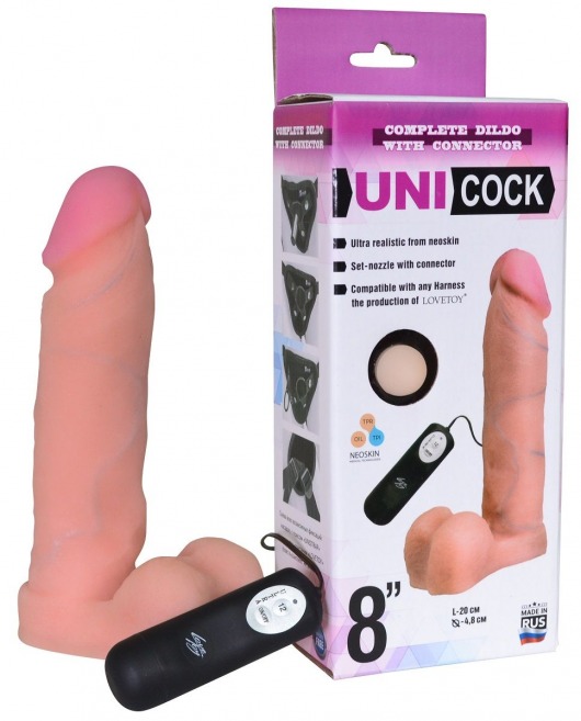 Фаллическая насадка Харнесс UNICOCK 8  с вибрацией - 20 см. - LOVETOY (А-Полимер) - купить с доставкой во Владивостоке