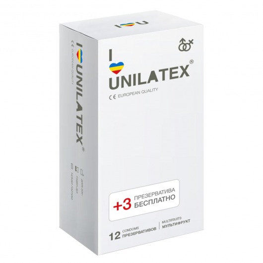 Разноцветные ароматизированные презервативы Unilatex Multifruit  - 12 шт. + 3 шт. в подарок - Unilatex - купить с доставкой во Владивостоке