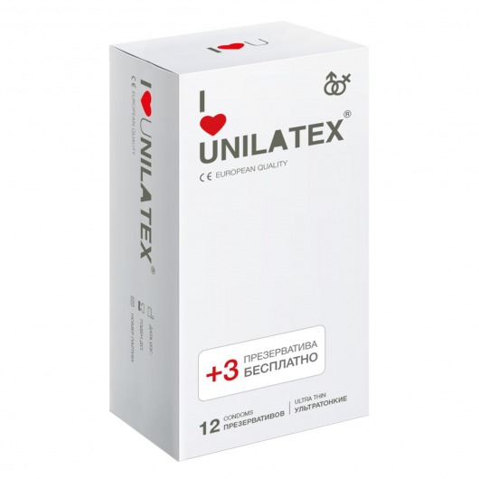 Ультратонкие презервативы Unilatex Ultra Thin - 12 шт. + 3 шт. в подарок - Unilatex - купить с доставкой во Владивостоке