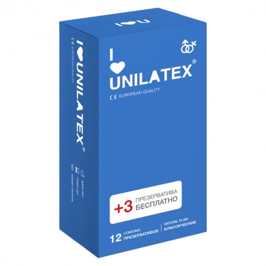 Классические презервативы Unilatex Natural Plain - 12 шт. + 3 шт. в подарок - Unilatex - купить с доставкой во Владивостоке