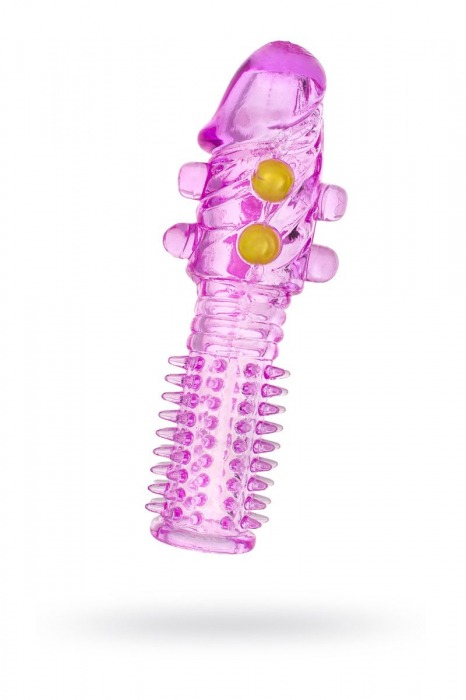 Гелевая фиолетовая насадка с шариками и шипами - 14 см. - Toyfa Basic - во Владивостоке купить с доставкой
